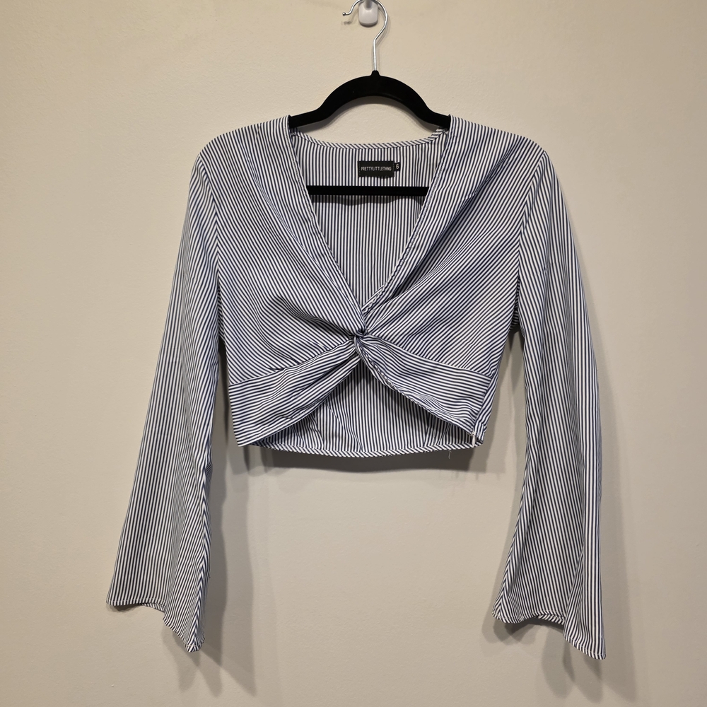 Striped V-Neck Twist Front Top From Pretty Little Thing